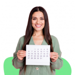 Mulher segurando um calendário e-commerce personalizado.