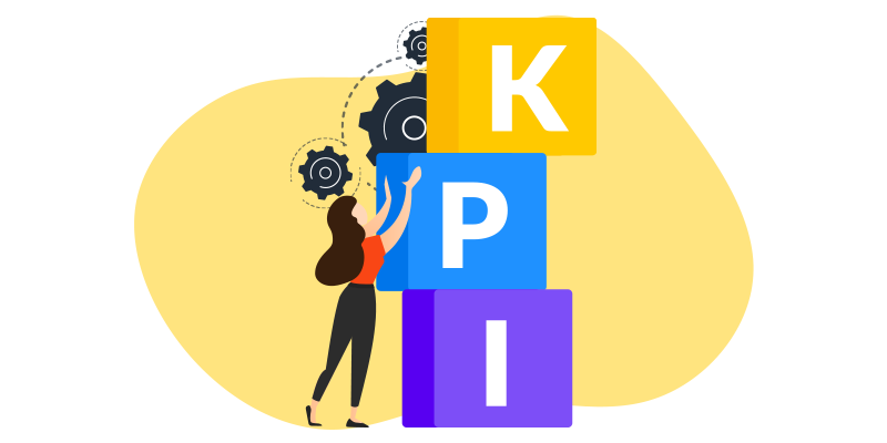 Ícones com a palavra KPI escrita representando os resultados do marketing de performance
