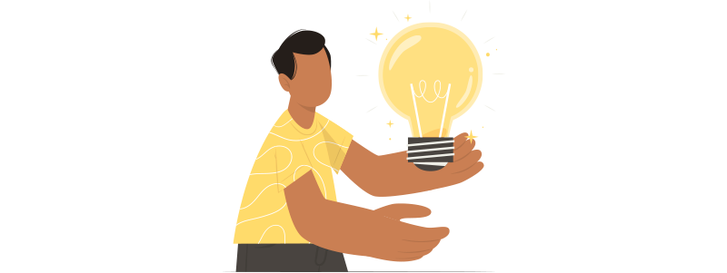 Ilustração de uma pessoa segurando uma lâmpada, ilustrando uma boa ideia